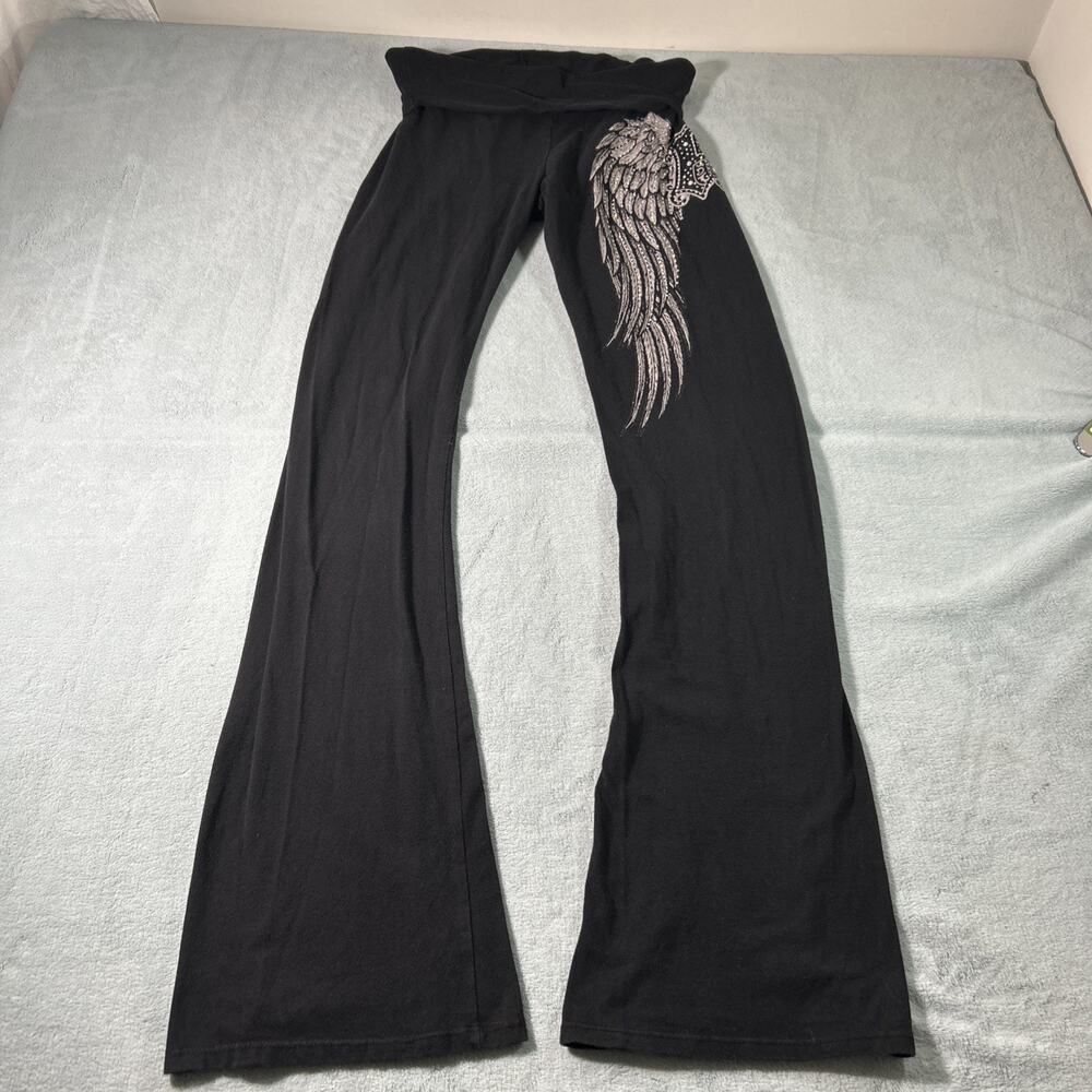 Y2K 2000s Embellished Rhinestoned Beyond Baggy Flare Sweatpants 26x35 Dojo Loose - Picture 9 of 16